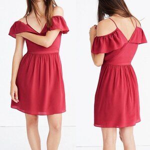 Madewell Women's Silk Cold Shoulder Ruffle Dress, size 12